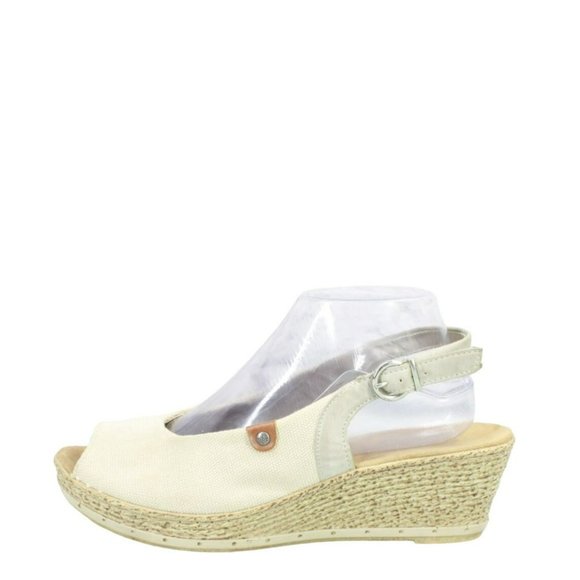 Rieker Tan Canvas Slip On Comfort Slingback Wedge Sandals Size 40 US 8.5 - Picture 1 of 9